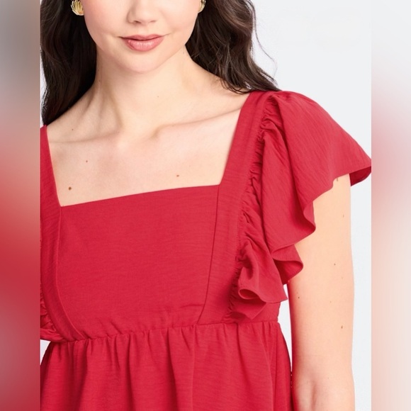 Red Ruffle Sleeve Top - Picture 3 of 7
